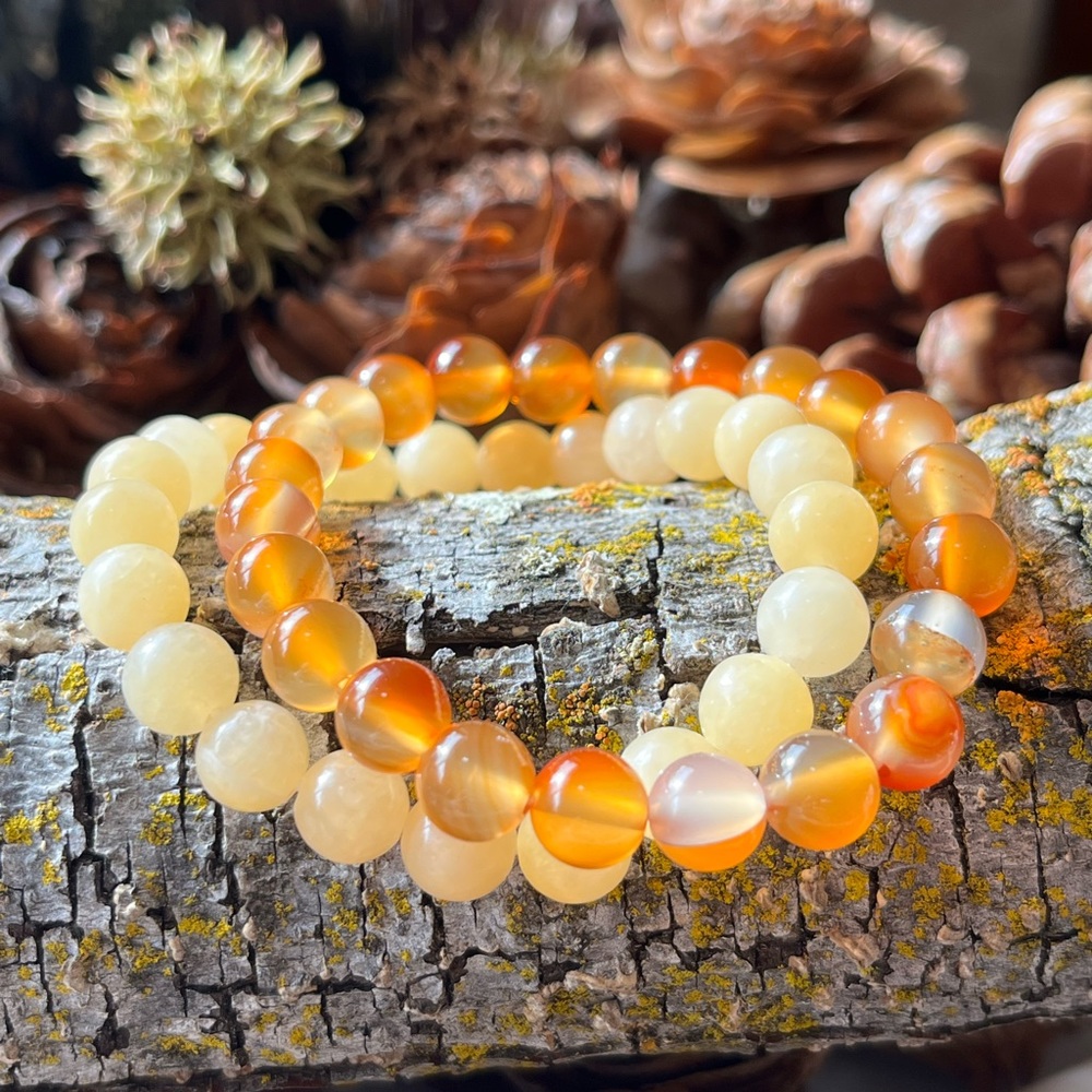 8mm natural agate yellow jade bracelet set